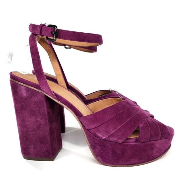 Coach Nikeeta Plum Purple Suede Ankle Wrap Block High Heel Platform Sandals - Picture 4 of 13
